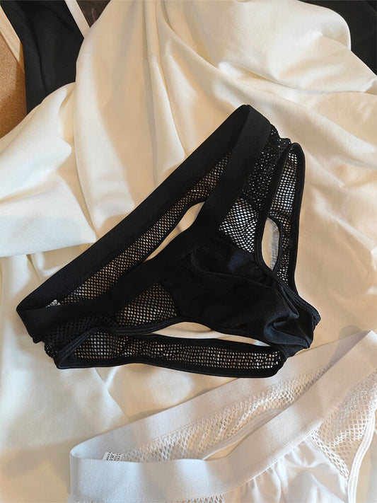 Men's Sexy Solid-Color Cut-Out Mesh Briefs