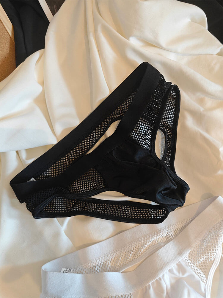 Men's Sexy Solid-Color Cut-Out Mesh Briefs