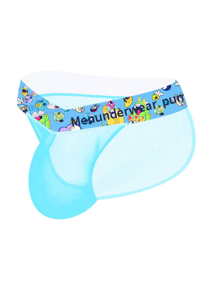 Men's Sexy V-Shaped Cartoon Pattern Belt Sheer Briefs
