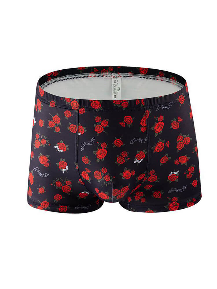 Men's Floral Print Breathable Milk Silk Boxer Briefs