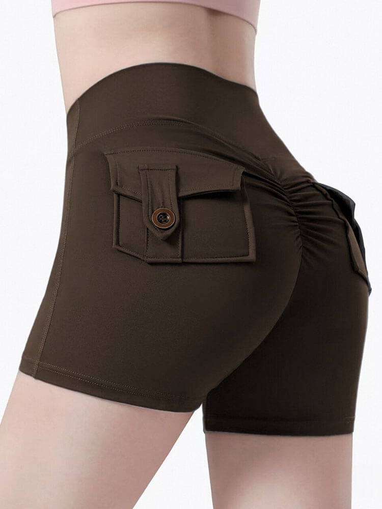 Solid Color High Waist Fitness Slim Yoga Shorts