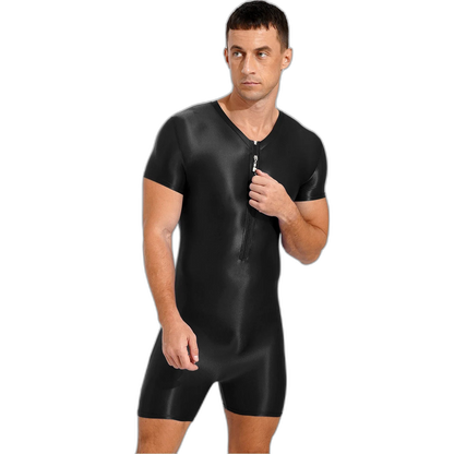 Neon Bold Glossy Zipper Men's Bodysuit