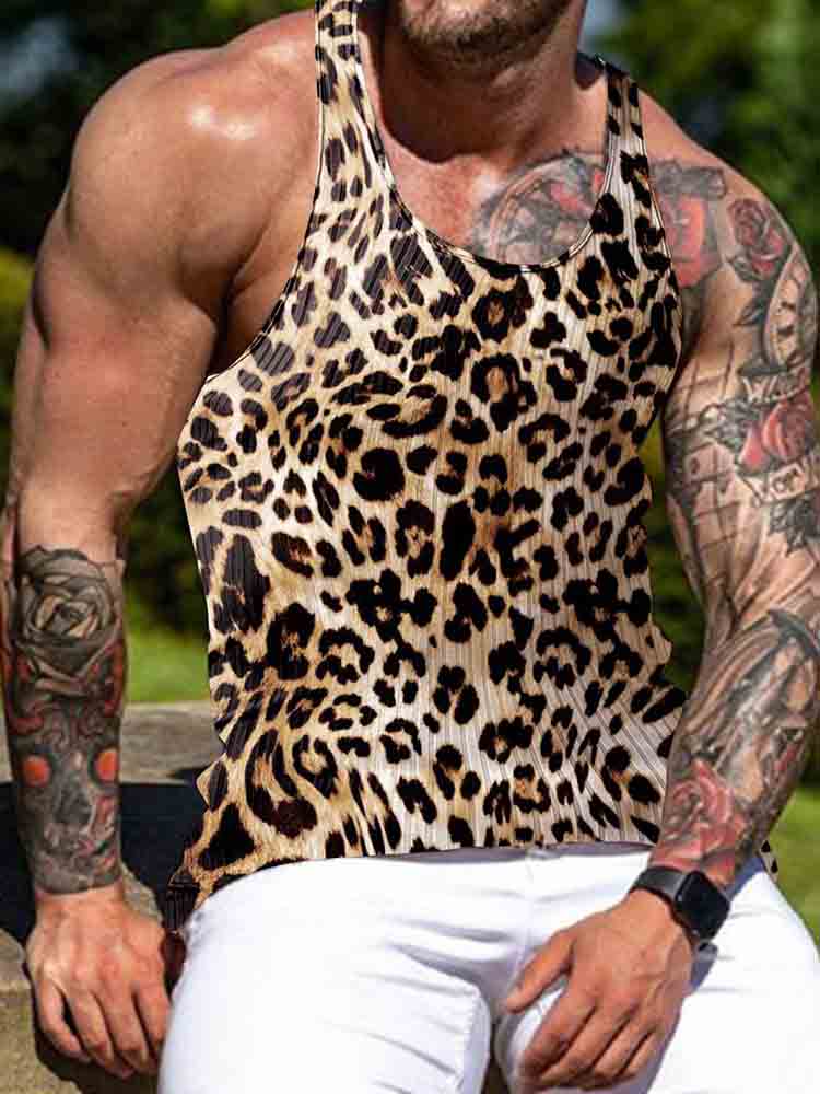 Men's Leopard Print Loose Casual Tank Top