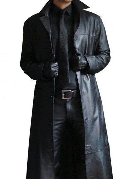 Men's Long PU Leather Overcoat