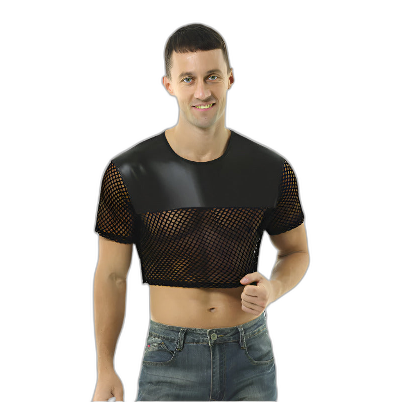 Leather Cropped Mesh Top