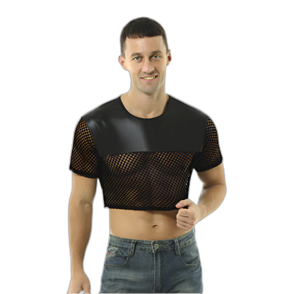 Leather Cropped Mesh Top