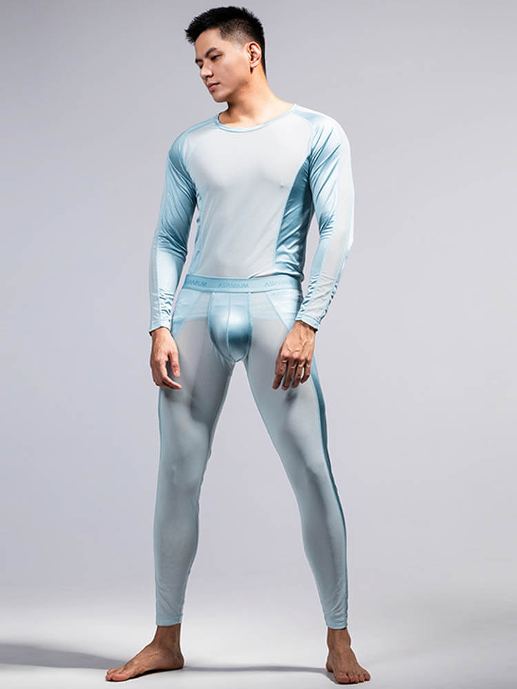 Men's Solid Tight Silky Mesh Panel Underwear Set