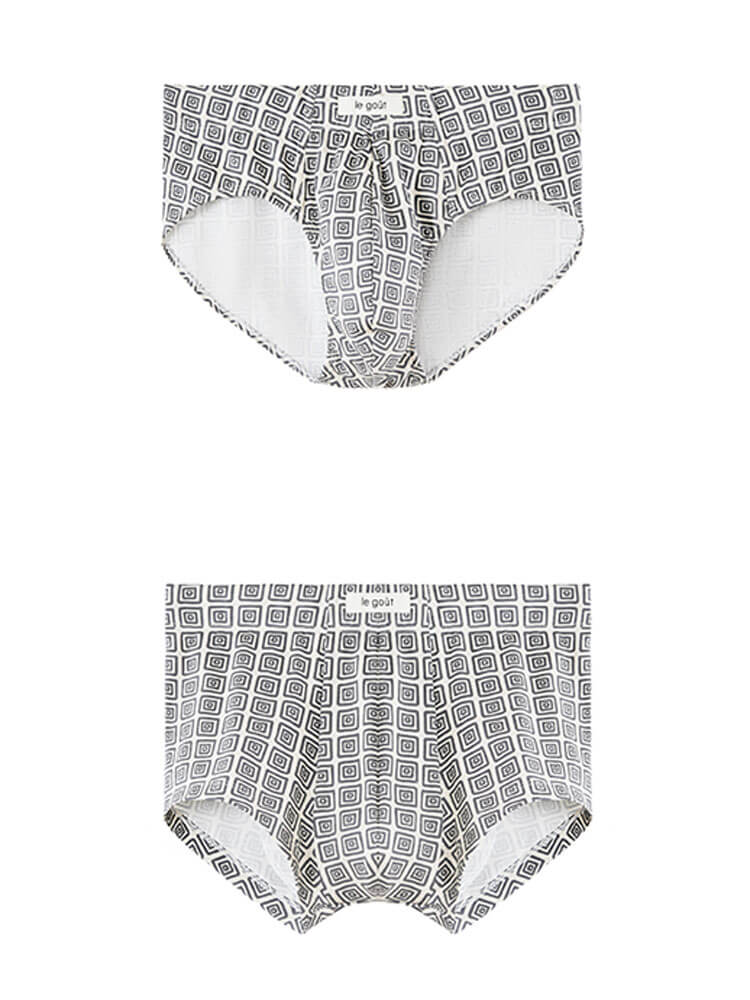 Men's Square-Print Soft And Breathable Cotton Briefs