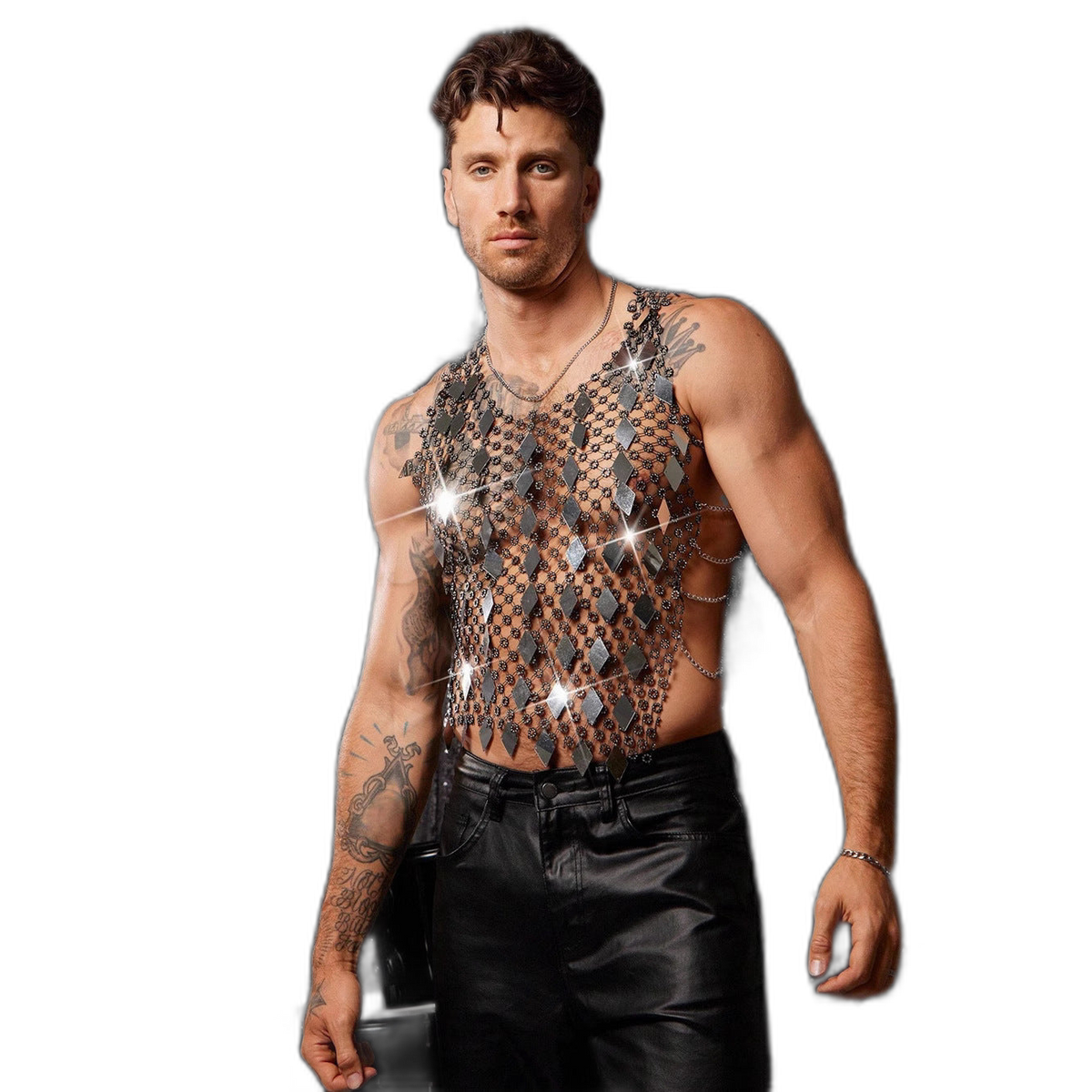 Diamond Mirror Sequin Rhinestone Mesh Crop Tank