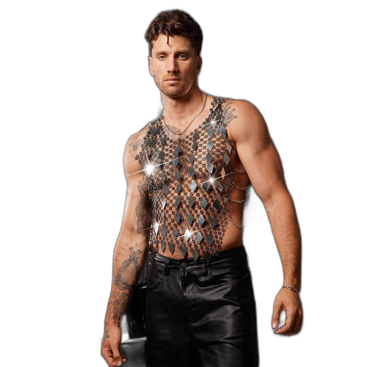 Diamond Mirror Sequin Rhinestone Mesh Crop Tank