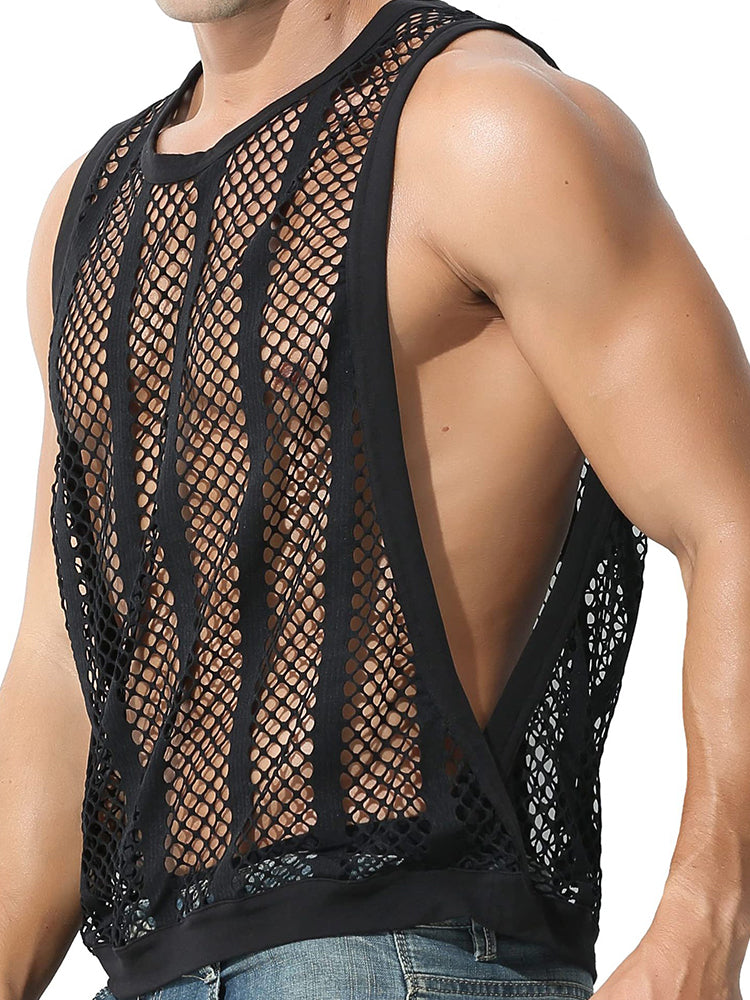 Men's Casual Hollow Out Sexy Tank Top - Yellow