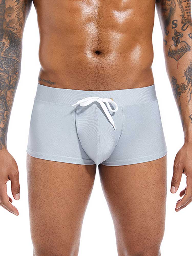 Men's Solid Color Drawstring U-Pouch Swim Trunks