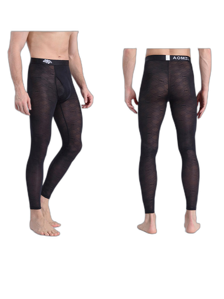 Men's Sexy Transparent Ice Silk Jacquard Seamless Tights Warm Pants