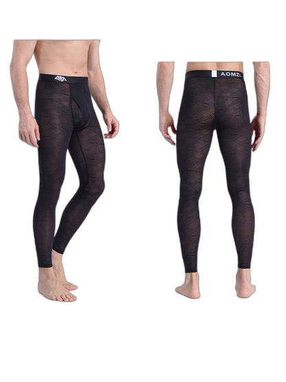 Men's Sexy Transparent Ice Silk Jacquard Seamless Tights Warm Pants