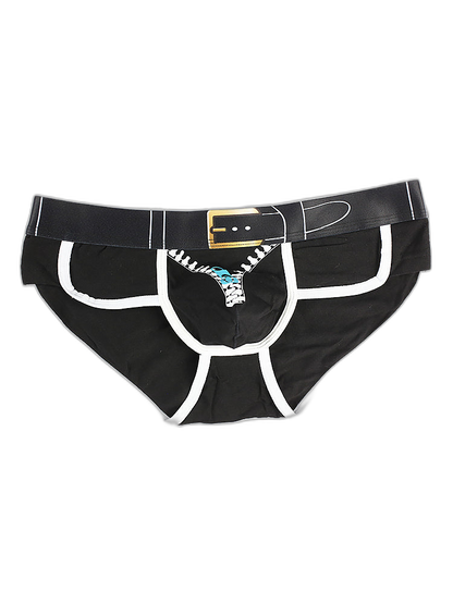 Zipper Belt Printed Cotton Pouch Briefs