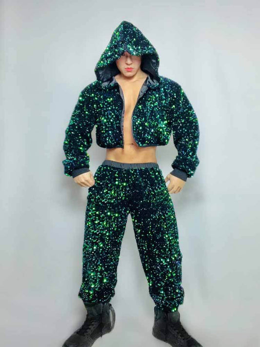 Dazzling Sequin Green Performance Costume Set