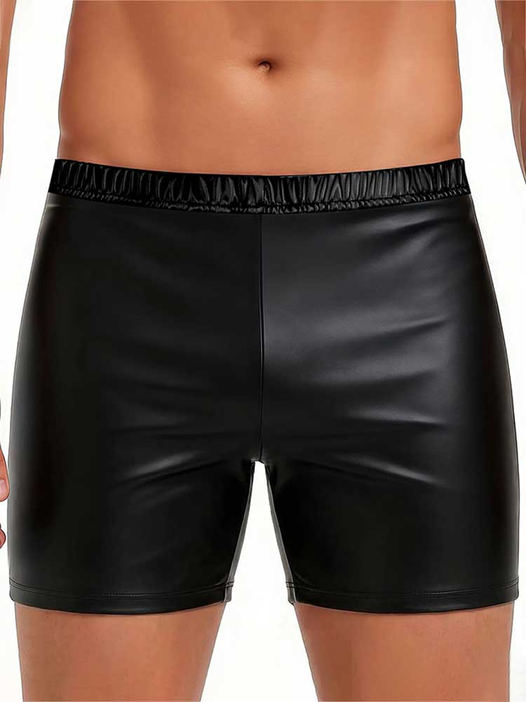 Men's Stretch Slim-Fit PU Leather Shorts