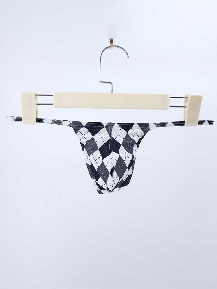 Men's Plaid Print Sexy Bikini Quick-Drying Thong