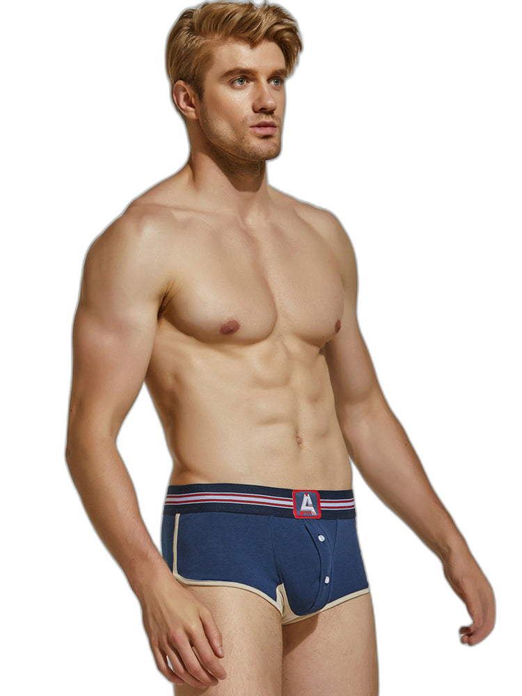 Men's Spliced Color Trunks With Button Fly