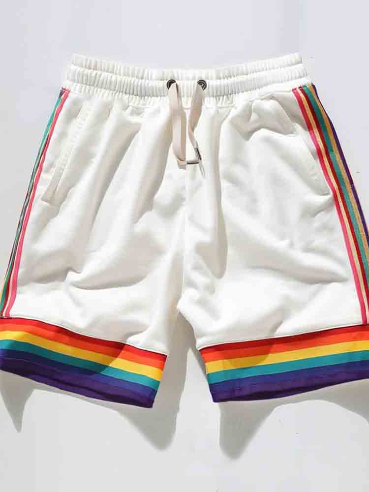 Men's Rainbow Stripe Lace Up Beach Shorts