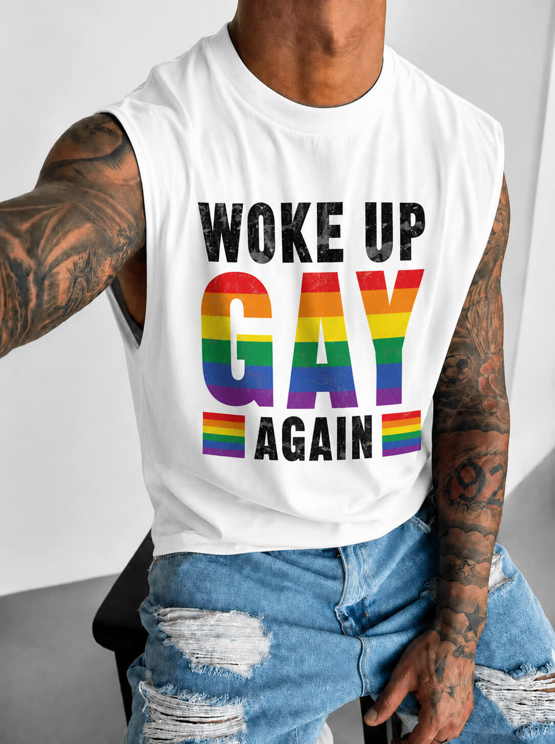 Men's Woke Up Gay Again Print Wide Shoulder Vest