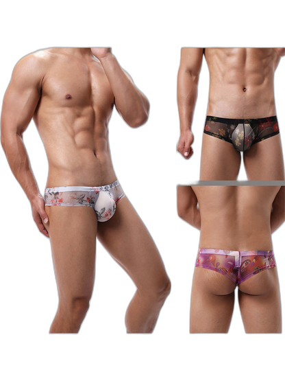4-pack Men's Lace Print Sheer Mesh Bohemian Boxer Briefs