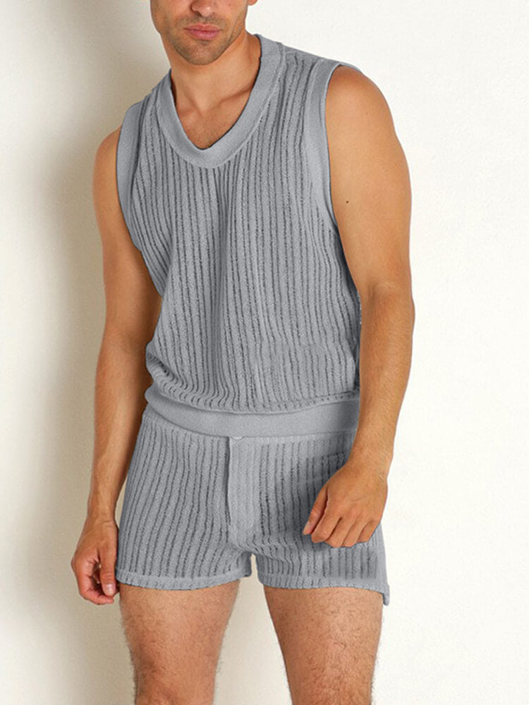 Men's Casual Solid-Color Racerback Tank Top and Shorts Set