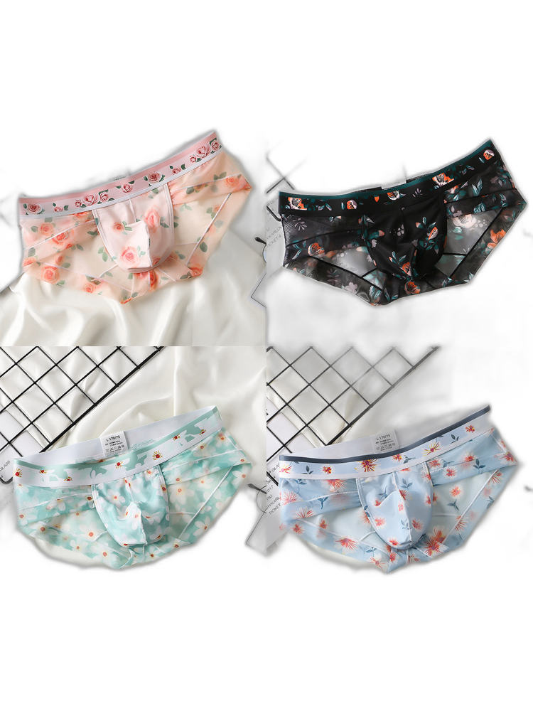 4 Pack Men’s Flower Print Pouch Briefs