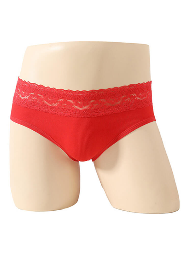 Men's Sexy Mid-Waist Lace-Trimmed Seamless Briefs