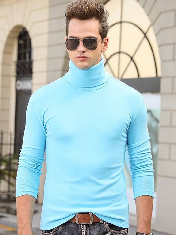 Men's Elastic Slim High Collar Solid Bottoming Shirt