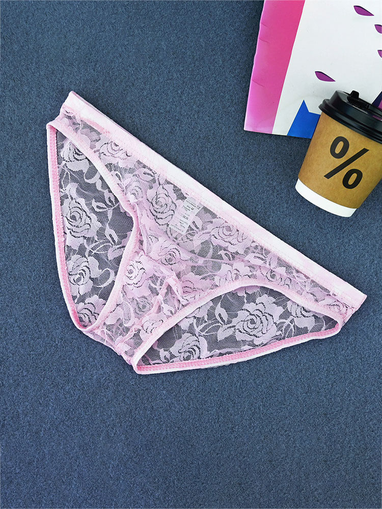 Men's Sexy Sheer Lace Low-Rise U-Pouch Briefs