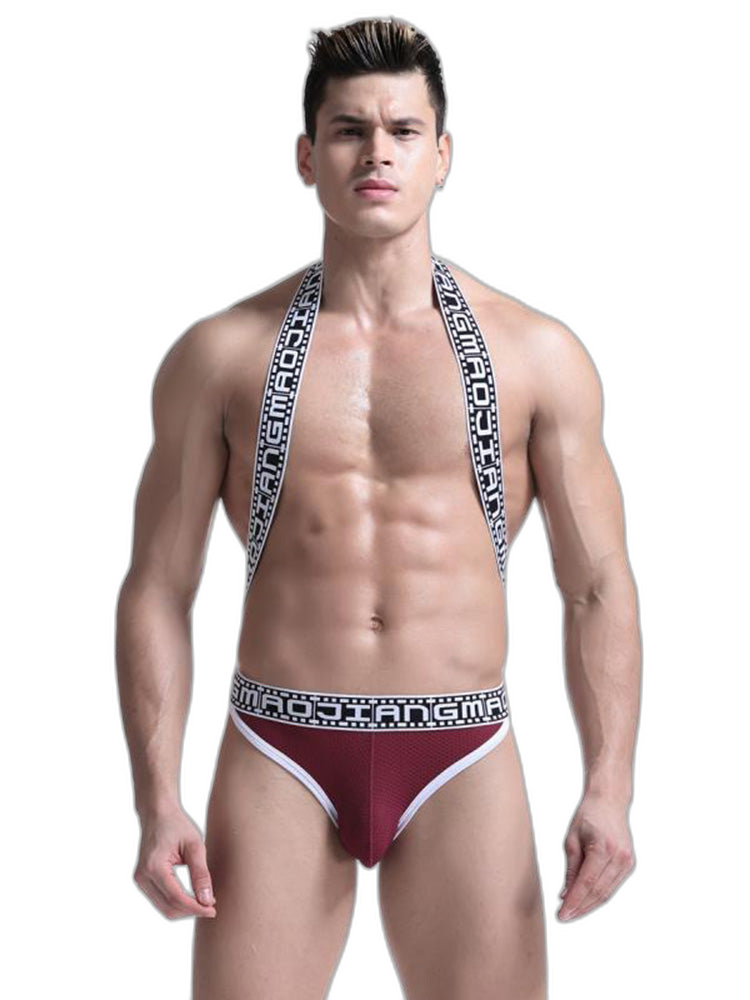 Men's Sexy Mesh U-convex Large Pouch Breathable Vest One-piece Suspender T-back