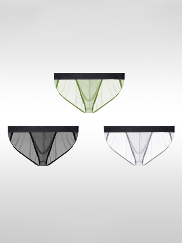 Men's Sexy Low-Rise High-Cut Ice Silk Large Pouch Briefs