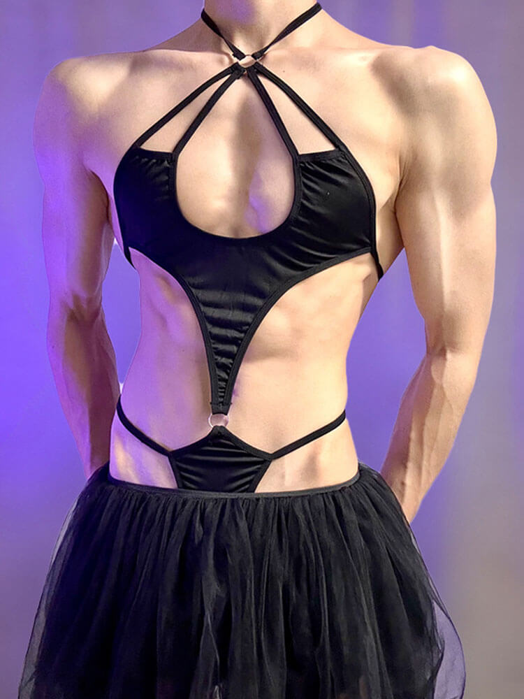 Men's Sexy Halter-Neck Bodysuit Tutu Skirt Set