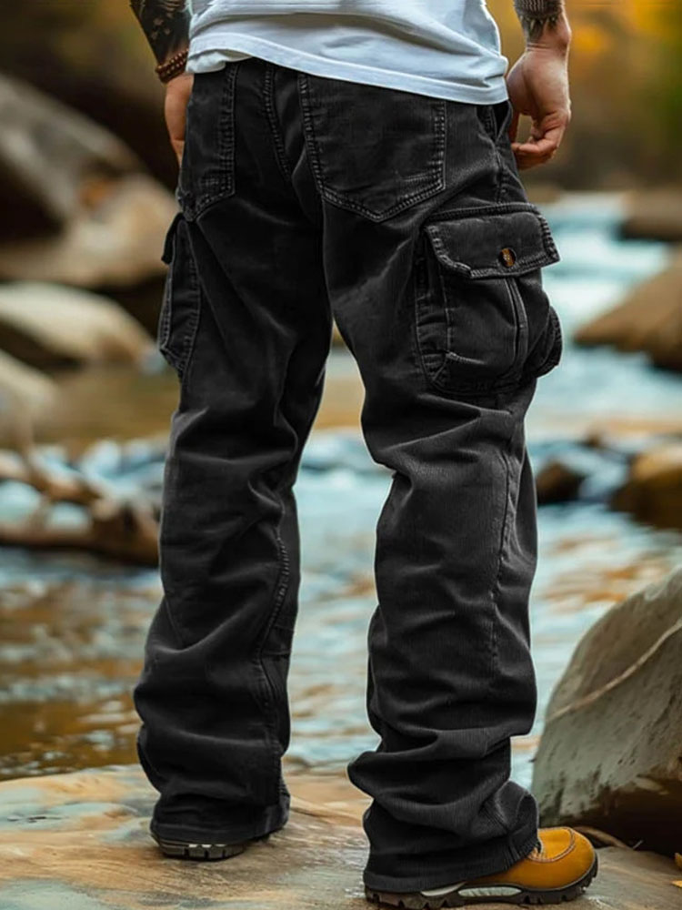Men's Retro Loose Corduroy Multi-Pocket Cargo Pants