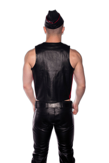 Prowler RED Leather Vest Waistcoat Black with Red Side Stripe