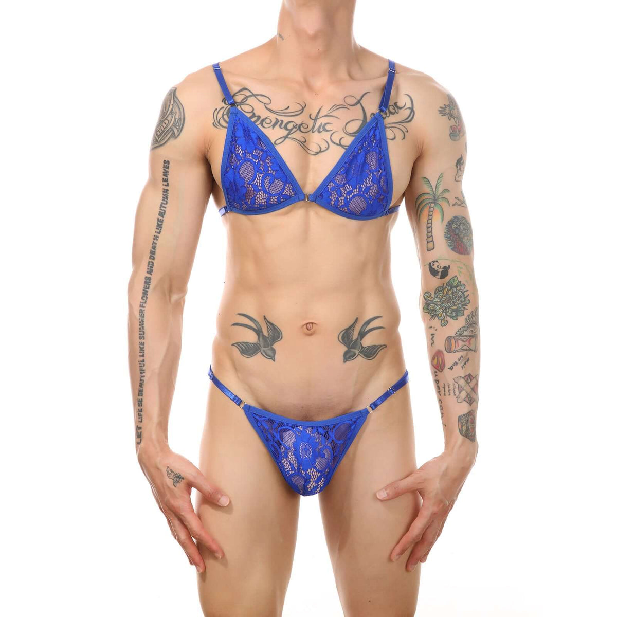 Men's Bikini Bra Thongs Lace Underwear Suit