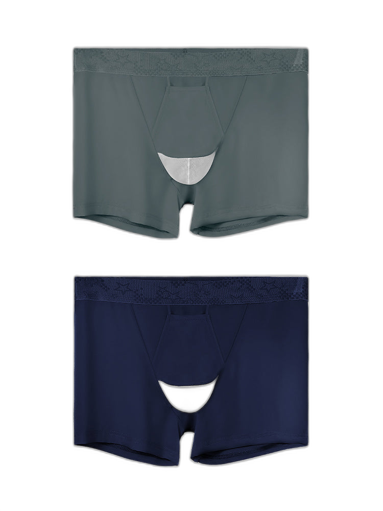 2 Men's Ultra-Thin Ice Silk Detachable Gusset Breathable Trunks