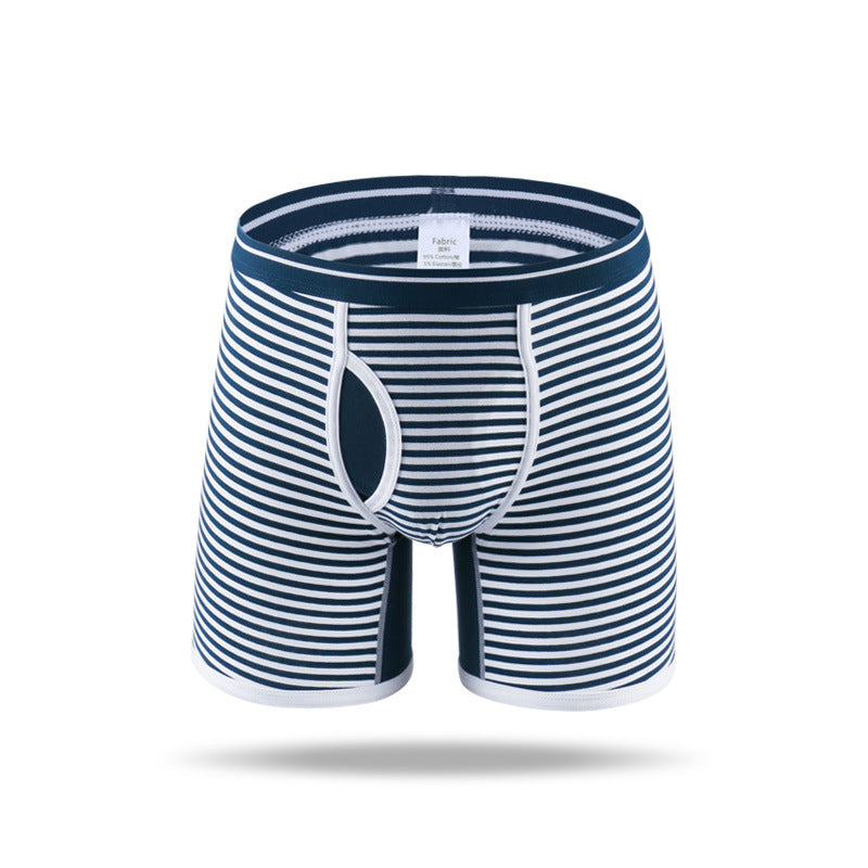Men's Fly Front with Pouch Striped Cotton Boxer Briefs