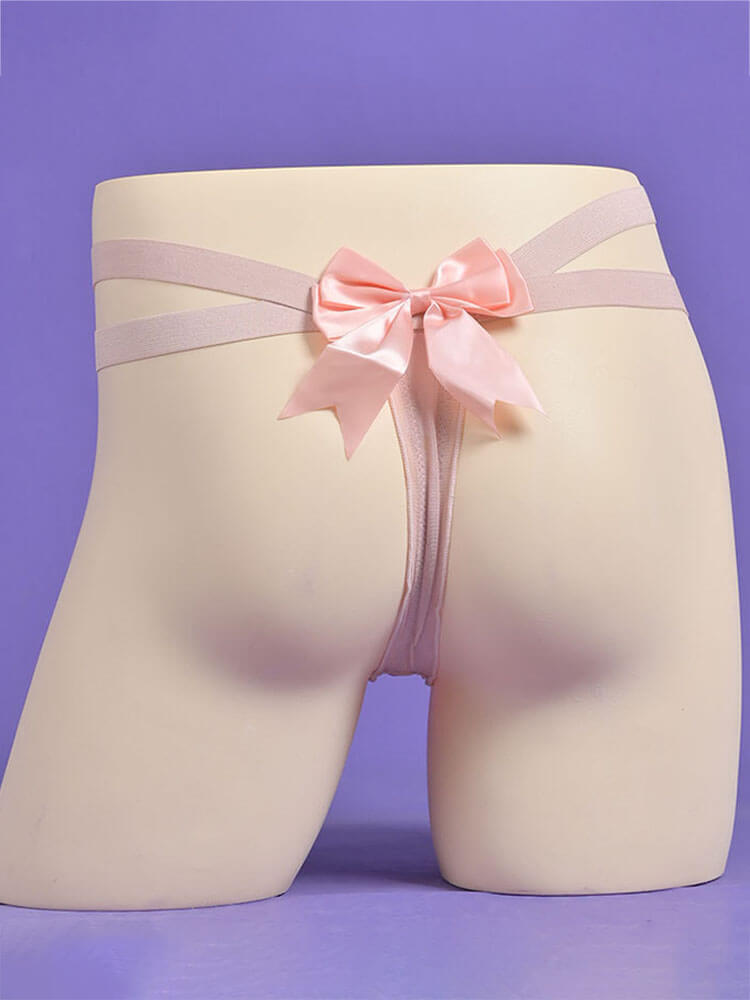 Men's Sexy Bow Exposed Buttocks See-Through Thong