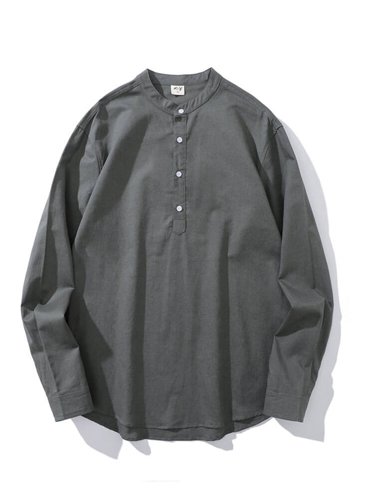 Men's Crew Neck Cotton-Linen Long-Sleeve Shirt