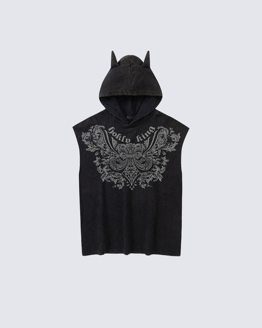 Gothic Hooded Sleeveless Denim Top