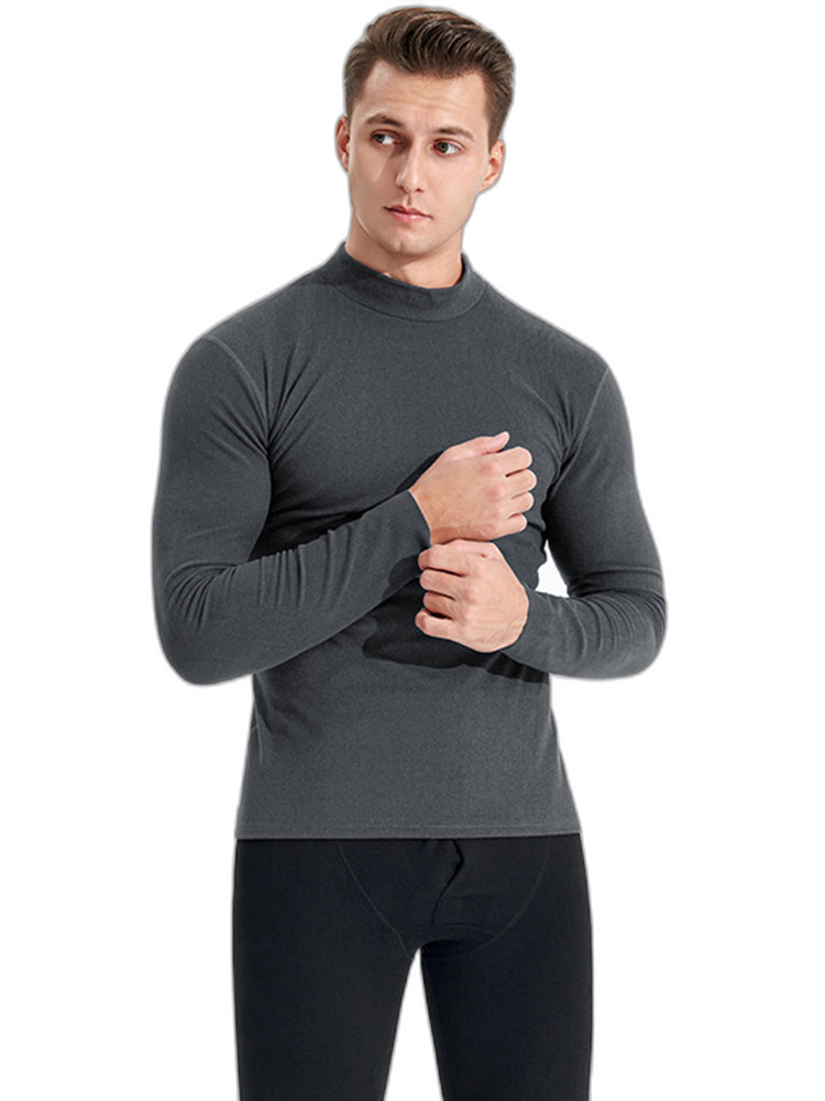 Mid-neck Men's Fleece Warm Bottoming Top T-shirt
