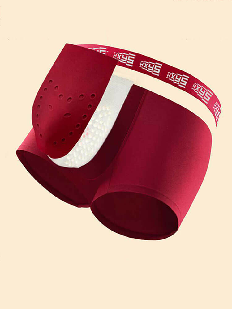 Men's Red Antibacterial Breathable Massage Boxer Briefs