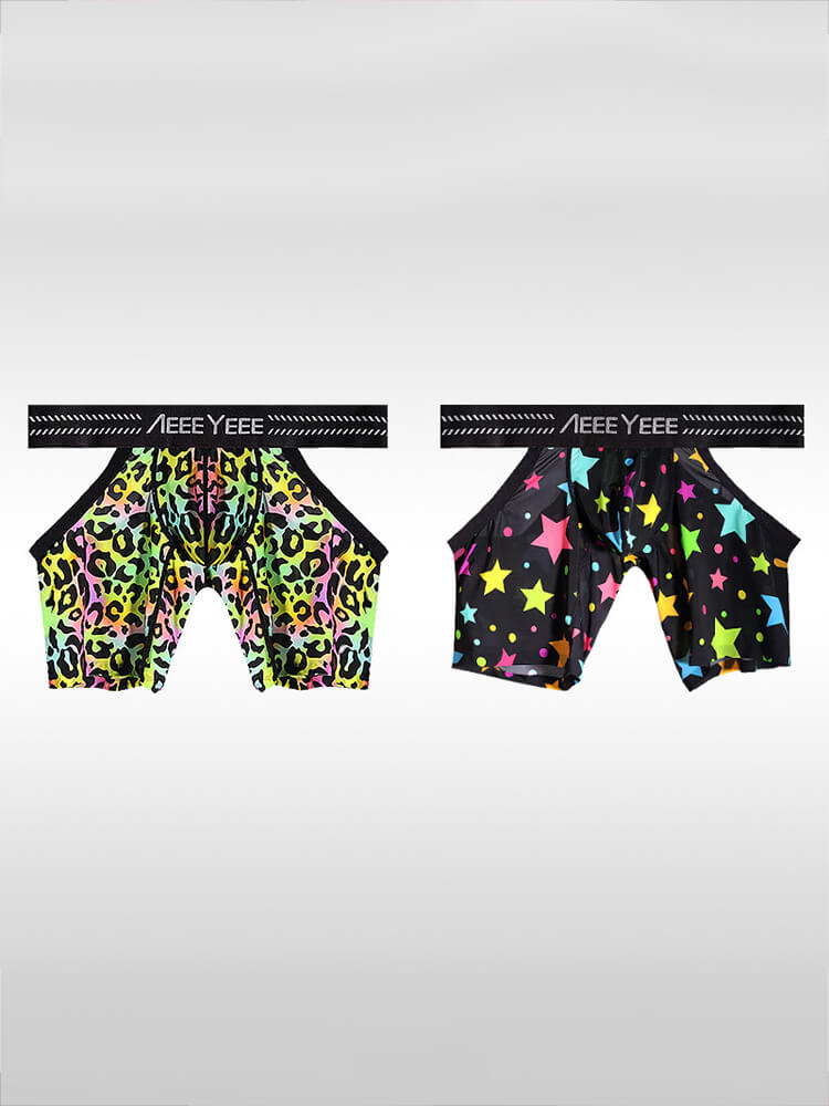 Men's Sexy Seamless Leopard Print Cutout Boxer Briefs