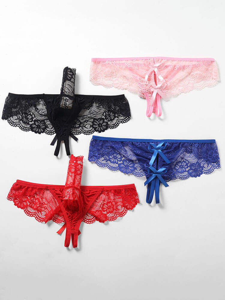 Men's Sexy Low-Rise Lace See-Through Briefs