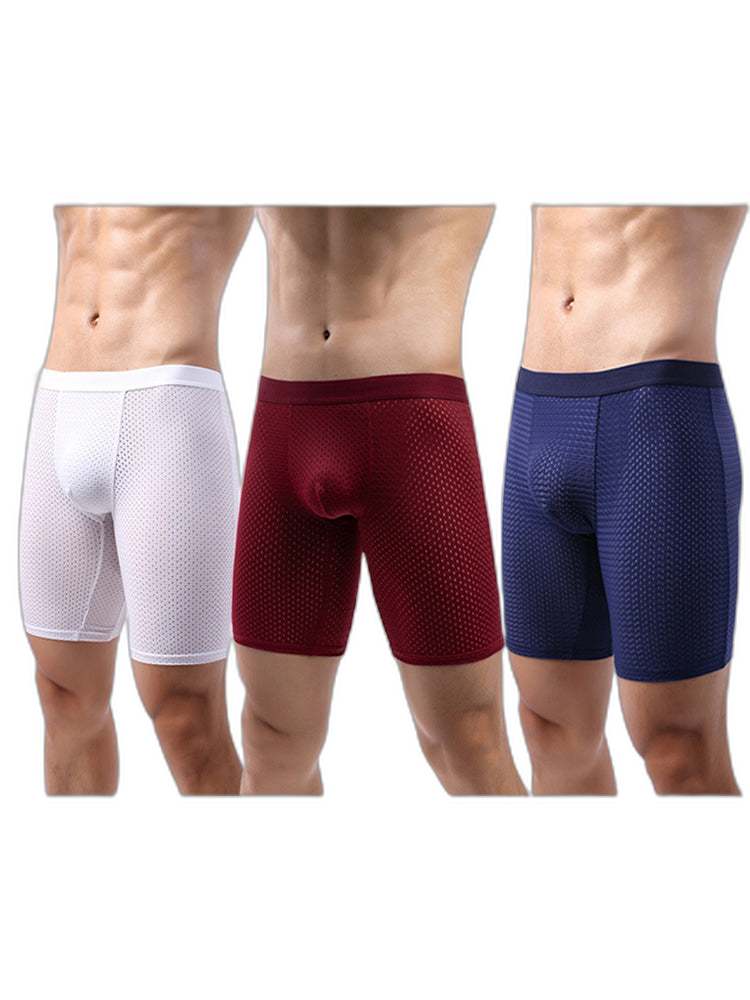 3 Pack Men’s Anti-chafing Mesh Long Boxer Briefs
