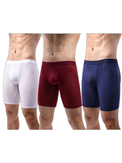 3 Pack Men’s Anti-chafing Mesh Long Boxer Briefs