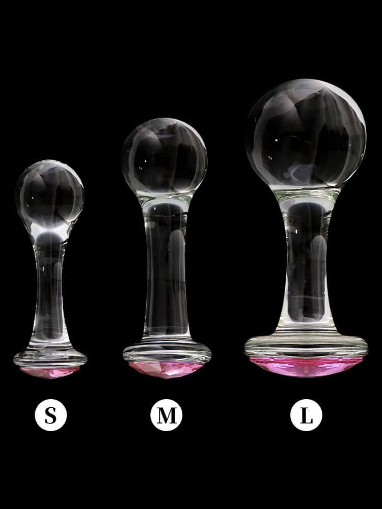 Pink Gem Glass Smooth Round Anal Plug