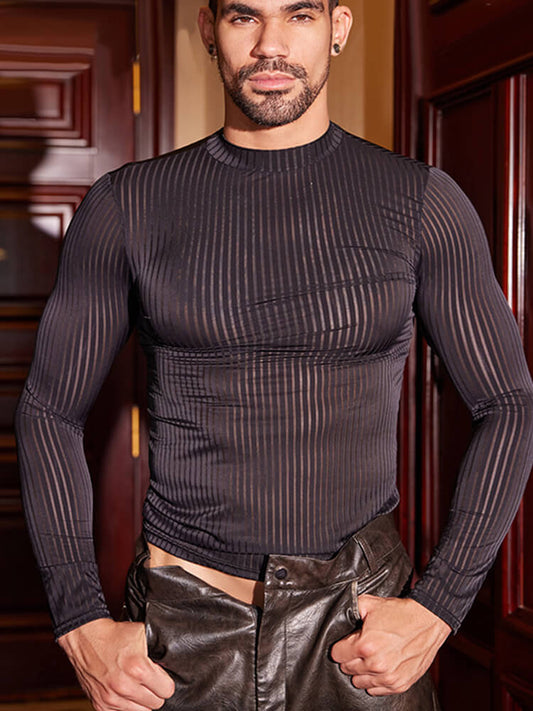 Men's Striped Thin Transparent Elastic Shirt